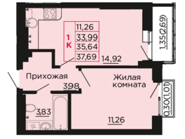 Продается 1-комнатная квартира ЖК Вишневый сад, дом 2.2, 35.64  м², 4668840 рублей
