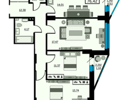 Продается 3-комнатная квартира ЖК Рубин, литер 2, 76.7  м², 12272000 рублей