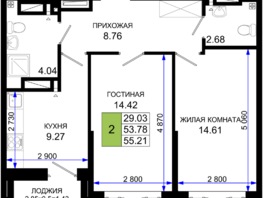 Продается 2-комнатная квартира ЖК Октябрь Парк, 2.1, 55.21  м², 6625200 рублей