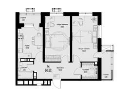 Продается 2-комнатная квартира ЖК Волна, 66.62  м²