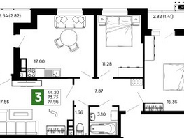Продается 3-комнатная квартира ЖК Долина, Литер 3, 77.96 м², 9043360 рублей