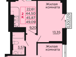 Продается 2-комнатная квартира ЖК Вишневый сад, дом 2.1, 45.87  м², 5642010 рублей