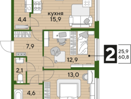 Продается 2-комнатная квартира ЖК DOGMA PARK (Догма парк), литера 13, 60.8 м², 8098560 рублей