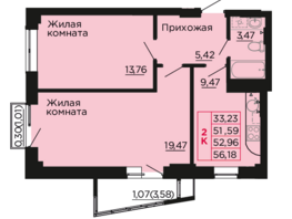 Продается 2-комнатная квартира ЖК Вишневый сад, дом 2.2, 52.96  м², 6514080 рублей