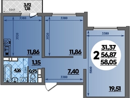 Продается 2-комнатная квартира ЖК Предгорье ЛАГО-НАКИ, литера 7, 58.05 м², 6242999 рублей