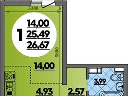 Продается Студия ЖК Предгорье ЛАГО-НАКИ, литера 7, 26.67 м², 4048000 рублей