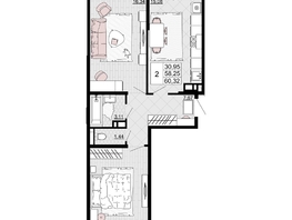 Продается 2-комнатная квартира ЖК Дружба, 1, 60.32 м², 7781280 рублей