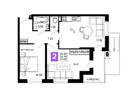 Продается 2-комнатная квартира ЖК Долина, литер 3, 57.03 м², 6729540 рублей