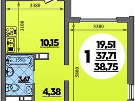 Продается 1-комнатная квартира ЖК Предгорье ЛАГО-НАКИ, литера 8, 38.75 м², 5351000 рублей