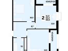 Продается 2-комнатная квартира ЖК МЕГАСИТИ, литера 1.2, 66.6 м², 9848500 рублей