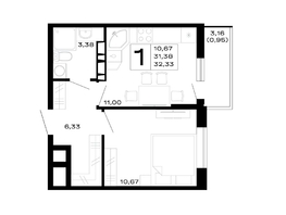 Продается 1-комнатная квартира ЖК Горные высоты, литер 5.1, 32.33  м², 4170570 рублей