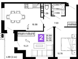Продается 2-комнатная квартира ЖК Долина, литер 3, 56.96  м&sup2;, 7290880 рублей