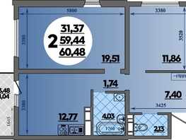 Продается 2-комнатная квартира ЖК Предгорье ЛАГО-НАКИ, литера 4, 60.48  м&sup2;, 7366999 рублей