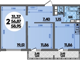 Продается 2-комнатная квартира ЖК Предгорье ЛАГО-НАКИ, литера 3, 58.95  м&sup2;, 7362855 рублей