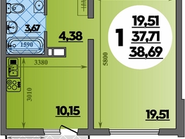 Продается 1-комнатная квартира ЖК Предгорье ЛАГО-НАКИ, литера 4, 38.69  м&sup2;, 5506000 рублей