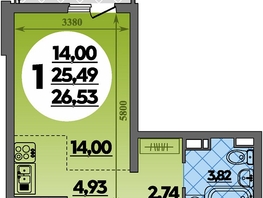 Продается Студия ЖК Предгорье ЛАГО-НАКИ, литера 3, 26.53  м&sup2;, 4268677 рублей