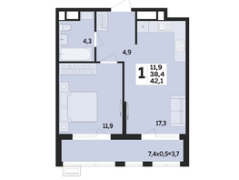 Продается 1-комнатная квартира ЖК Мегасити, литер 2.1, 42.1  м&sup2;, 7645100 рублей