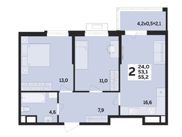 Продается 2-комнатная квартира ЖК Мегасити, литер 2.1, 55.2  м&sup2;, 8525800 рублей