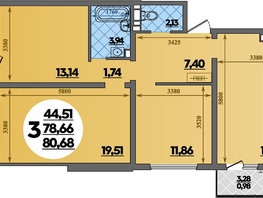 Продается 3-комнатная квартира ЖК Предгорье ЛАГО-НАКИ, литера 4, 80.68  м&sup2;, 8979999 рублей