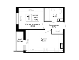 Продается 1-комнатная квартира ЖК Горные высоты, литер 5.2, 34.98  м&sup2;, 5456880 рублей