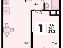 Продается 1-комнатная квартира ЖК Родной дом 2, литера 3, 37.3  м², 5048200 рублей