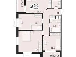 Продается 3-комнатная квартира ЖК МЕГАСИТИ, литера 1.1, 73.8  м², 8020400 рублей
