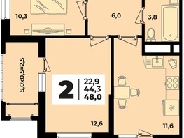 Продается 2-комнатная квартира ЖК Родной дом 2, литера 2, 48  м², 6338000 рублей