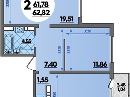 Продается 2-комнатная квартира ЖК Предгорье ЛАГО-НАКИ, литера 1, 62.82 м², 7293402 рублей