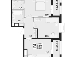 Продается 2-комнатная квартира ЖК МЕГАСИТИ, литера 1.1, 55.3  м², 7734350 рублей