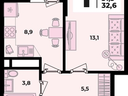 Продается 1-комнатная квартира ЖК Родной дом 2, литера 1, 32.6  м², 5103000 рублей