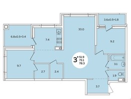 Продается 3-комнатная квартира Адмирала Пустошкина б-р, 78.3  м², 6365790 рублей