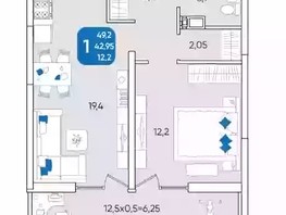Продается 1-комнатная квартира ЖК Любимово, 12 квартал литер 2, 48.9  м², 5520000 рублей