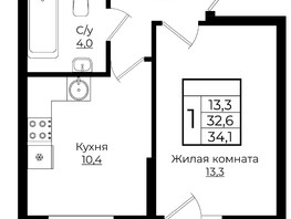 Продается 1-комнатная квартира ЖК Европа, литера 6, 34.1  м², 4446640 рублей