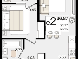 Продается 2-комнатная квартира ЖК Патрики, литер 1.5, 36.87  м², 11308029 рублей