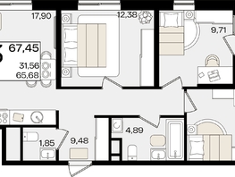 Продается 3-комнатная квартира ЖК Патрики, литер 1.5, 67.45  м², 19290700 рублей