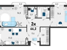 Продается 2-комнатная квартира ЖК Монако, литера 2, 67.55  м², 17040558 рублей