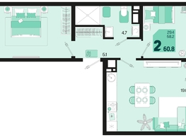 Продается 2-комнатная квартира ЖК Первое место, квартал 1.1, литер 2, 60.8  м², 8755200 рублей