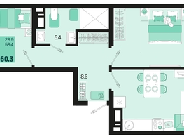 Продается 2-комнатная квартира ЖК Первое место, квартал 1.3, литер 2, 60.3  м², 9346500 рублей