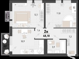 Продается 2-комнатная квартира ЖК Барса, 1В литер, 48.1  м², 13653185 рублей