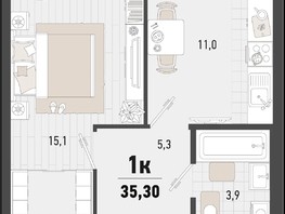Продается 1-комнатная квартира ЖК Барса, 2В литер, 35.3  м², 9711030 рублей