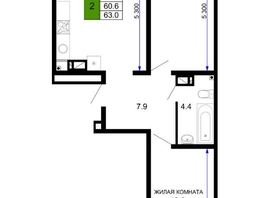 Продается 2-комнатная квартира ЖК Дыхание, литер 18, 63  м², 5300000 рублей