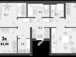 Продается 3-комнатная квартира ЖК Барса, 3В литер, 83.9  м², 20949830 рублей