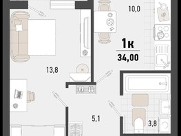 Продается 1-комнатная квартира ЖК Барса, 3В литер, 34  м², 9533600 рублей