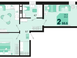 Продается 2-комнатная квартира ЖК Первое место, квартал 1.1, литер 2, 66.6  м², 8991000 рублей