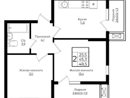 Продается 2-комнатная квартира ЖК Европа, литера 7, 48.5  м², 6203150 рублей