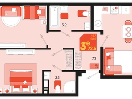 Продается 3-комнатная квартира ЖК Первое место, квартал 1.10 литер 1, 72.5  м², 9062500 рублей