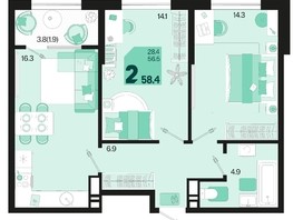Продается 2-комнатная квартира ЖК Первое место, квартал 1.2, литер 1, 58.4  м², 10284240 рублей