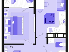 Продается 1-комнатная квартира ЖК Первое место, квартал 1.10 литер 1, 35.2  м², 5456000 рублей