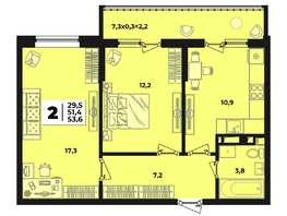 Продается 2-комнатная квартира ЖК Лето, литера 1.5, 53.6 м², 7689800 рублей
