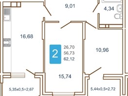 Продается 2-комнатная квартира ЖК Хорошая погода, литера 1, 66.2  м², 8341200 рублей